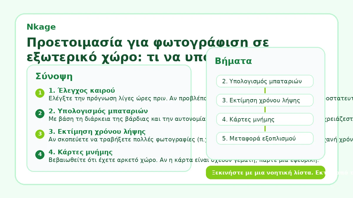 Προετοιμασία για φωτογράφιση σε εξωτερικό χώρο: τι να υπολογίσετε